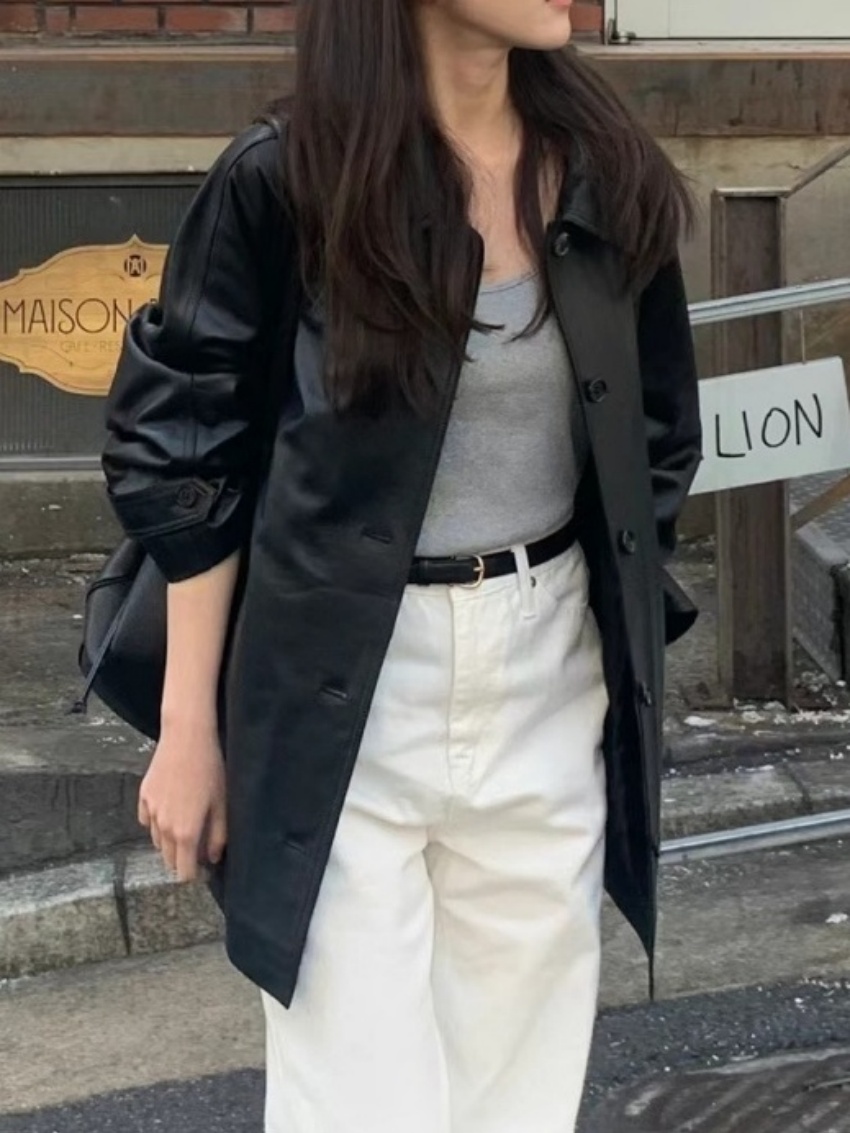 Leather Work Jacket Women'S - Alien Kitty 하이 스트리트 블랙 자켓