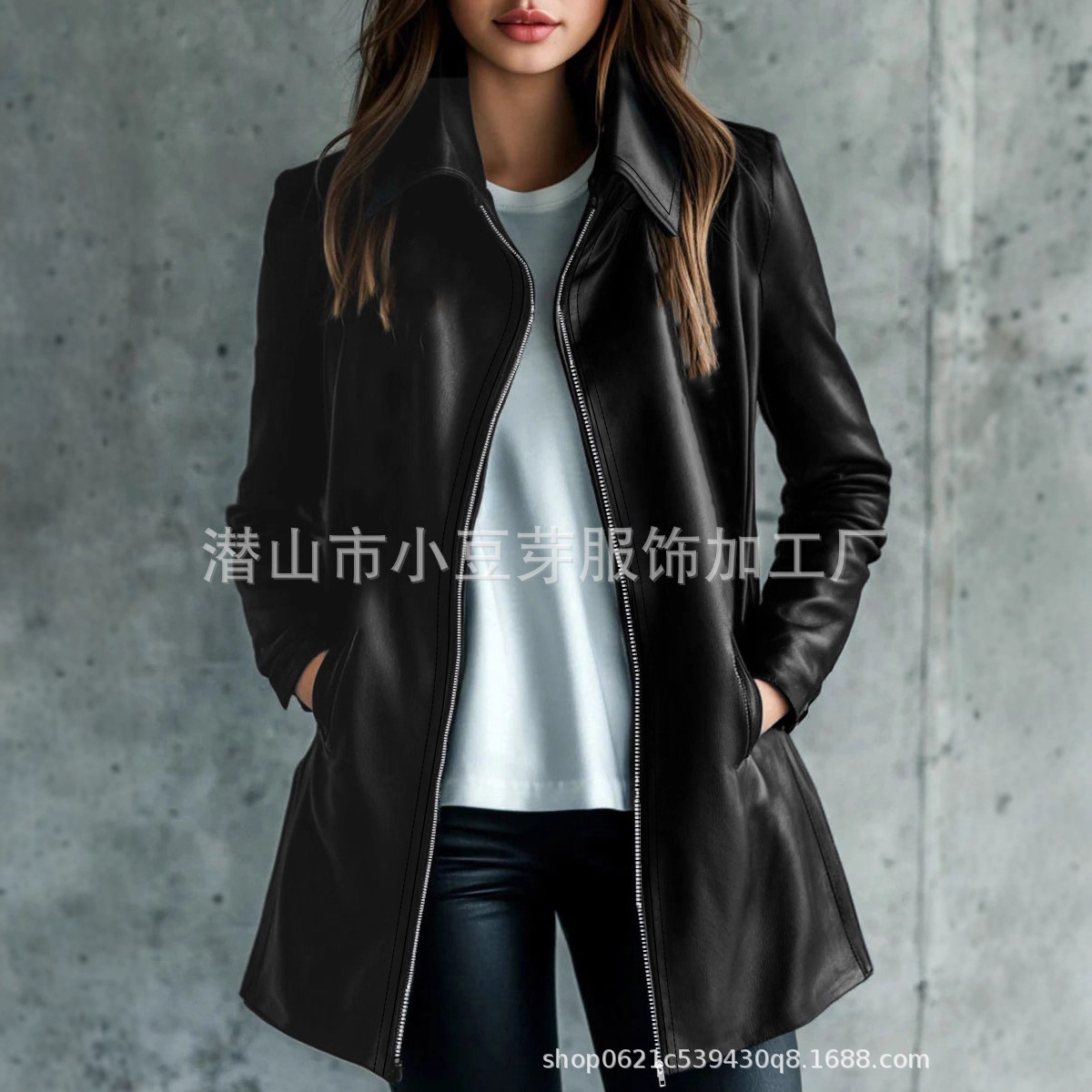 Leather Work Jacket Women'S - 여성 중간 길이 코트 지퍼 재킷