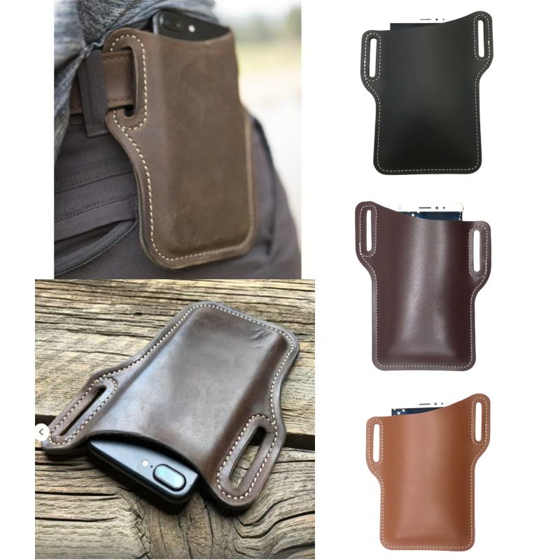 Leather Works Belt - 야외용 레트로 가죽 휴대폰 허리 가방