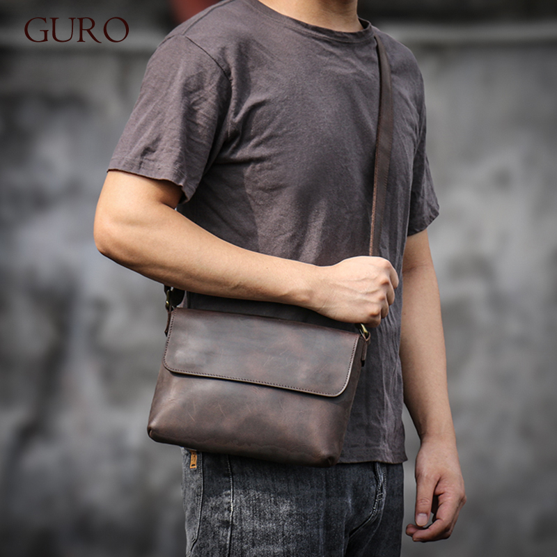 Leather Work Bag Men - GURO 남성용 빈티지 정품 가죽 숄더백,