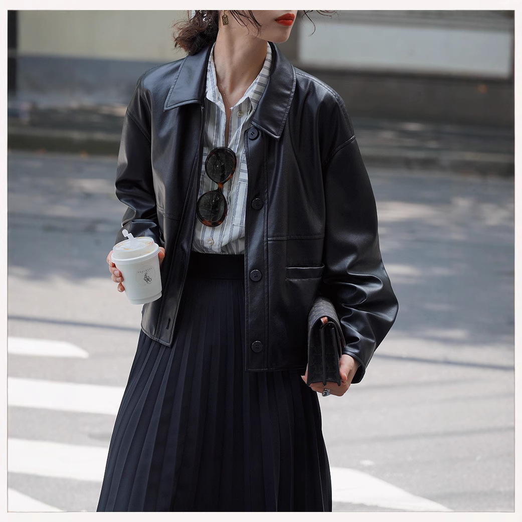 Leather Work Jacket Women'S - 여성용 짧은 코트 인조 가죽 재킷
