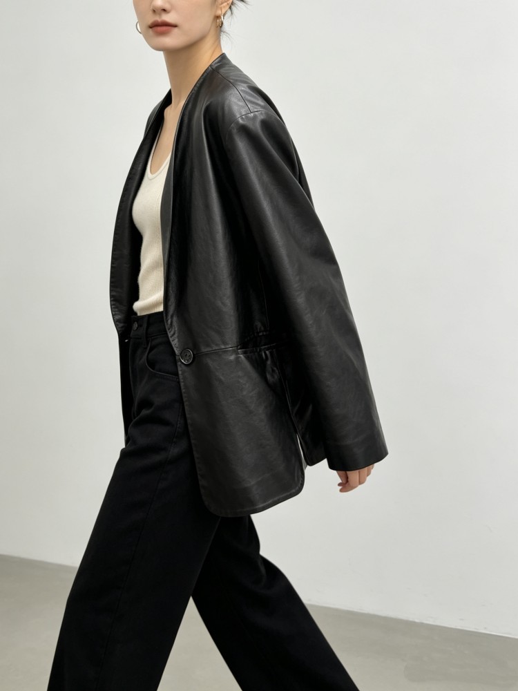 패션 여성 루즈핏 부드러운 천연 양가죽 블레이저 수트  - Leather Work Jacket Women'S 리뷰 및 가격