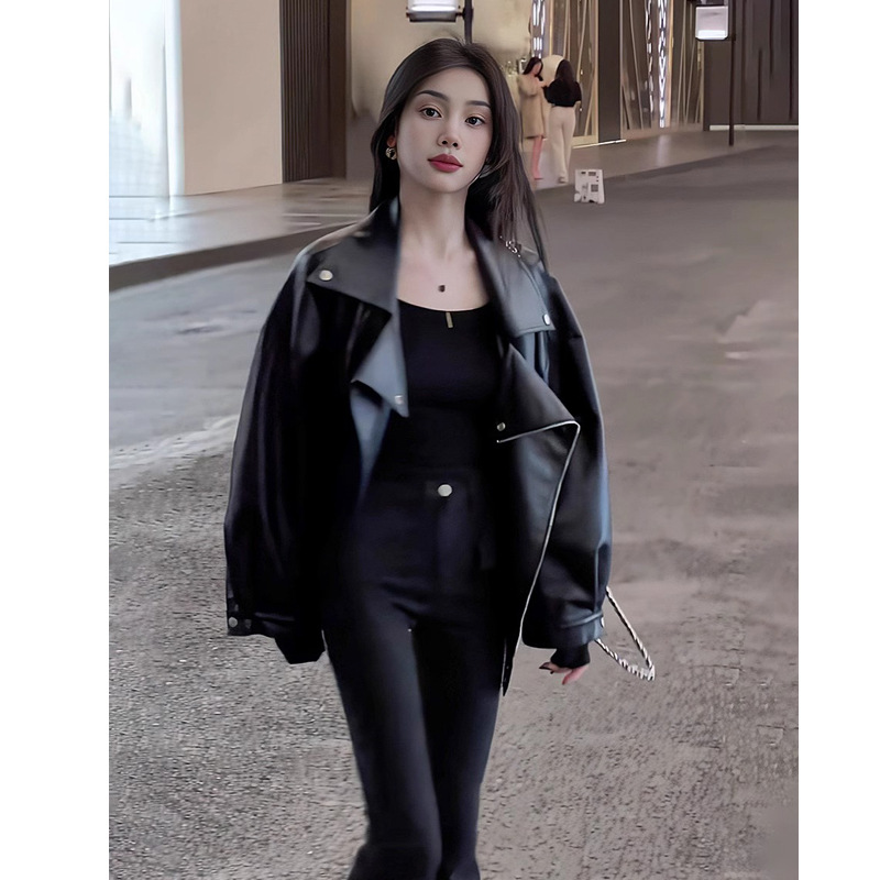 코트 여성용 인조 가죽 숏 재킷 턴다운 칼라 PU 코트 - Leather Work Jacket Women'S 리뷰 및 가격