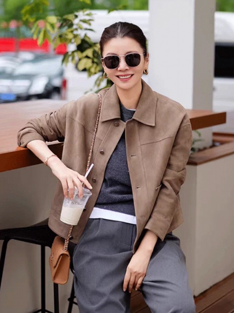 고품질 여성 슬림핏 싱글 브레스티드 리얼 스웨이드 가죽 - Leather Work Jacket Women'S 리뷰 및 가격