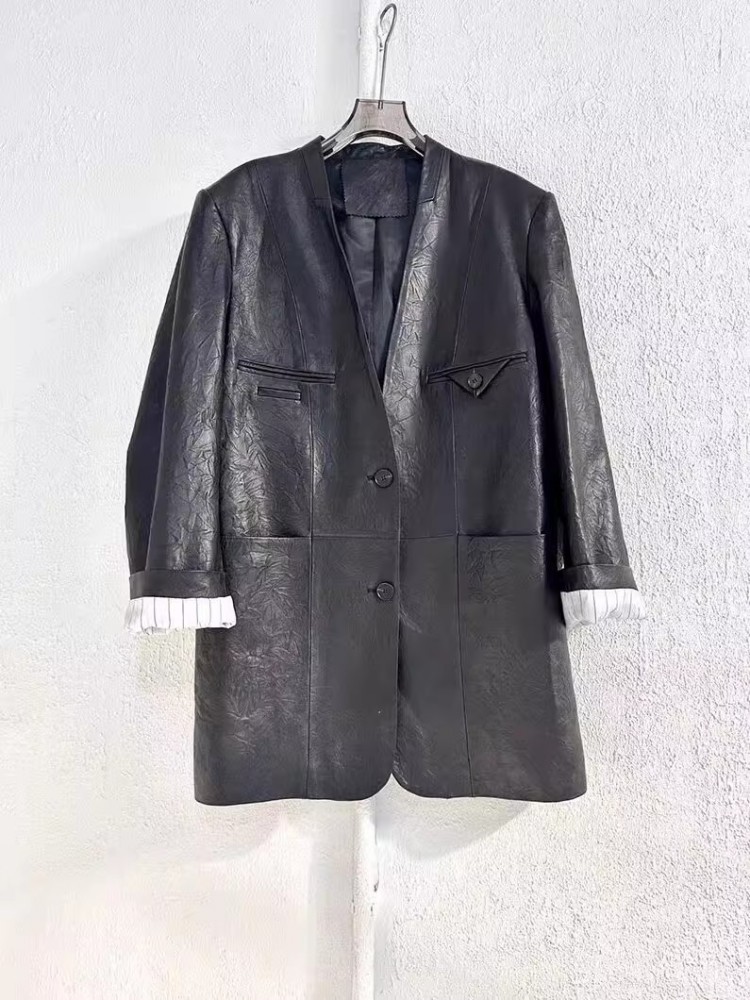 빈티지 오피스 레이디 슬림 핏 싱글 브레스트 V넥 세트 - Leather Work Jacket Women'S 리뷰 및 가격