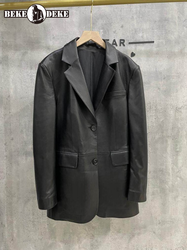 여성 양가죽 정품 가죽 루즈핏 싱글 브레스트 블레이저  - Leather Work Jacket Women'S 리뷰 및 가격
