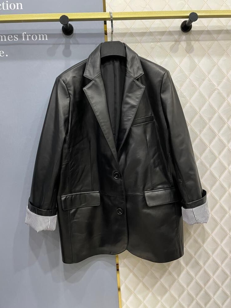 여성 양가죽 정품 가죽 루즈핏 싱글 브레스트 블레이저  - Leather Work Jacket Women'S 리뷰 및 가격