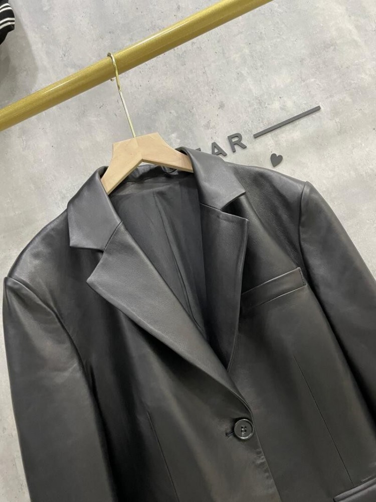 여성 양가죽 정품 가죽 루즈핏 싱글 브레스트 블레이저  - Leather Work Jacket Women'S 리뷰 및 가격