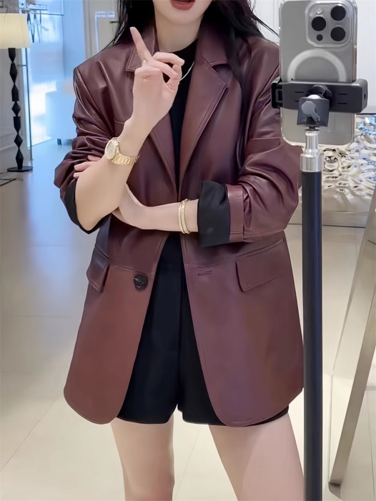가을 오피스 레이디스 워크 미드 롱 양가죽 진짜 가죽  - Leather Work Jacket Women'S 리뷰 및 가격