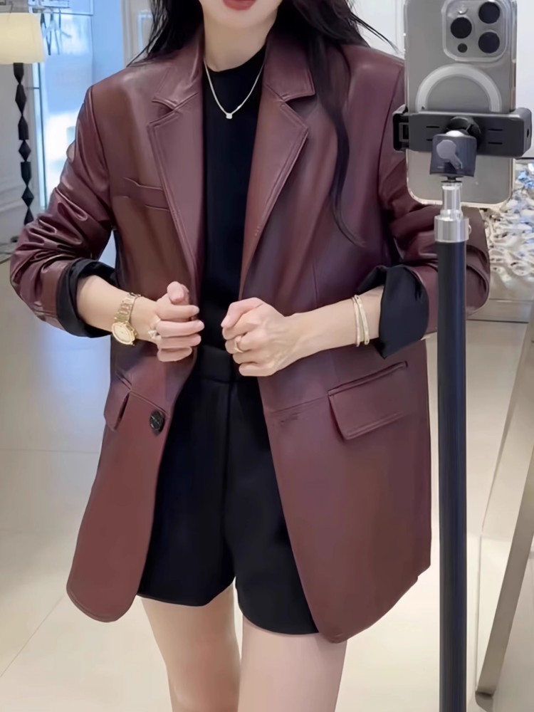 가을 오피스 레이디스 워크 미드 롱 양가죽 진짜 가죽  - Leather Work Jacket Women'S 리뷰 및 가격