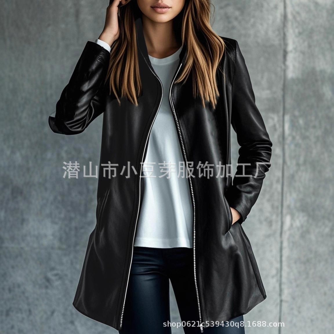 여성 중간 길이 코트 지퍼 재킷 스탠드 칼라 PU 코트 - Leather Work Jacket Women'S 리뷰 및 가격