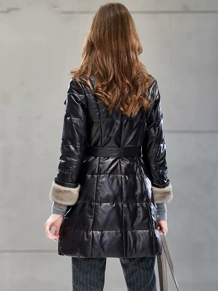 우아한 여성용 밍크 퍼 칼라 중간 길이 두꺼운 따뜻한  - Leather Work Jacket Women'S 리뷰 및 가격