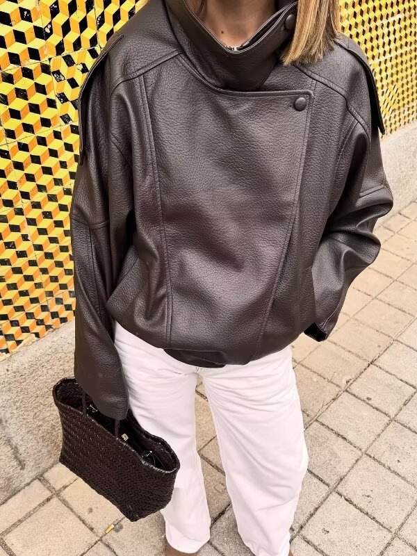 코트 여성 인조 가죽 재킷 턴다운 칼라 PU 코트 작업 - Leather Work Jacket Women'S 리뷰 및 가격