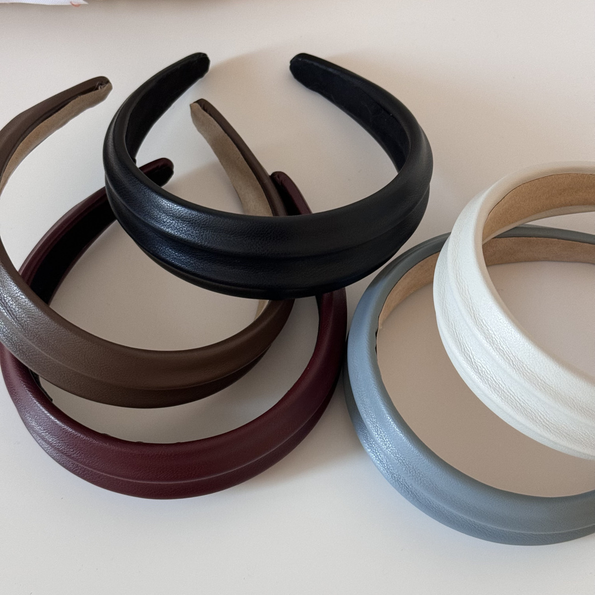 PU 가죽 와이드 헤어밴드 여성 소녀 웨이브 솔리드 헤 - Leatherwork Rings 리뷰 및 가격
