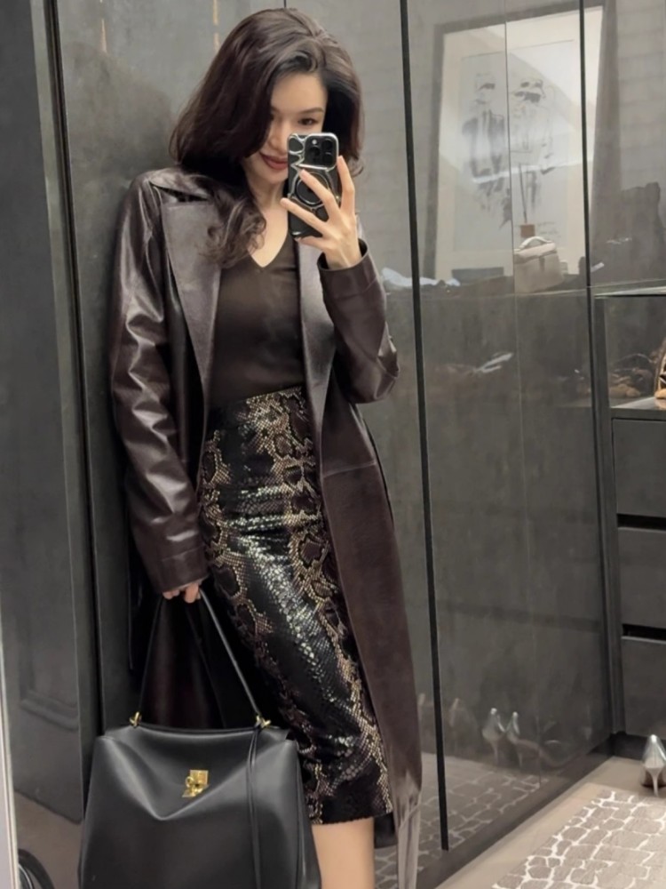 이탈리아 디자이너 사무실 숙녀, 긴 양가죽, 정품 가죽 - Leather Work Jacket Women'S 리뷰 및 가격