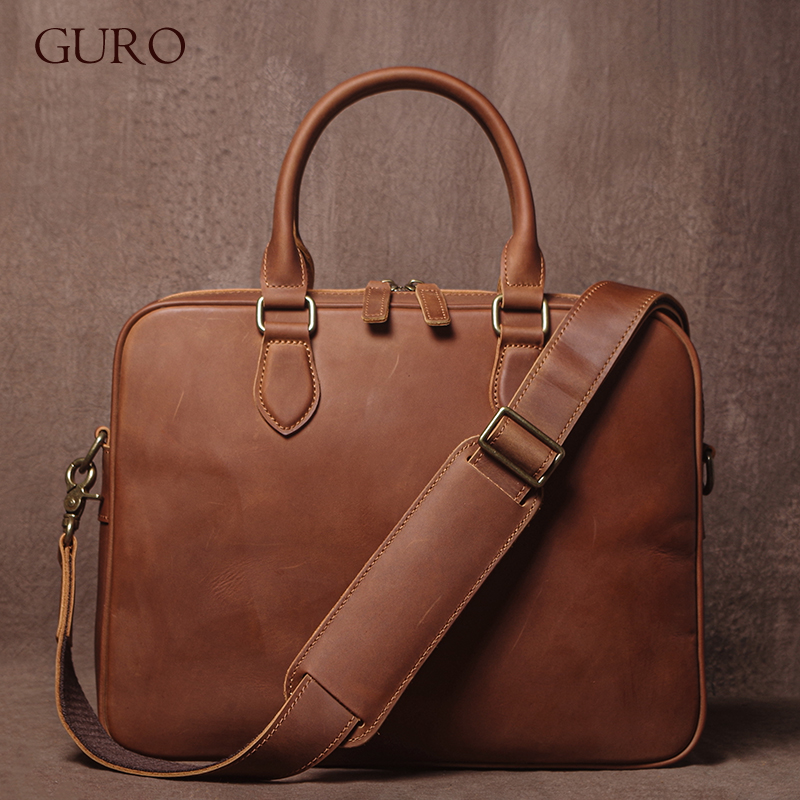 GURO 남자 크레이지 호스 소 가죽 서류 가방 럭셔리 - Leather Work Bag Men 리뷰 및 가격