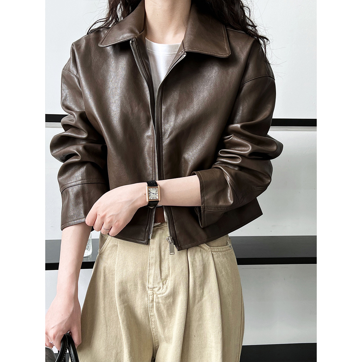 여성 코트 인조 가죽 재킷 턴다운 칼라 PU 코트 워크 - Leather Work Jacket Women'S 리뷰 및 가격