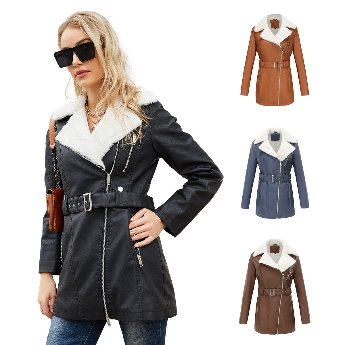 인조 PU 가죽 코트 재킷, 2023 여성용 벨트 작업 - Leather Work Jacket Women'S 리뷰 및 가격