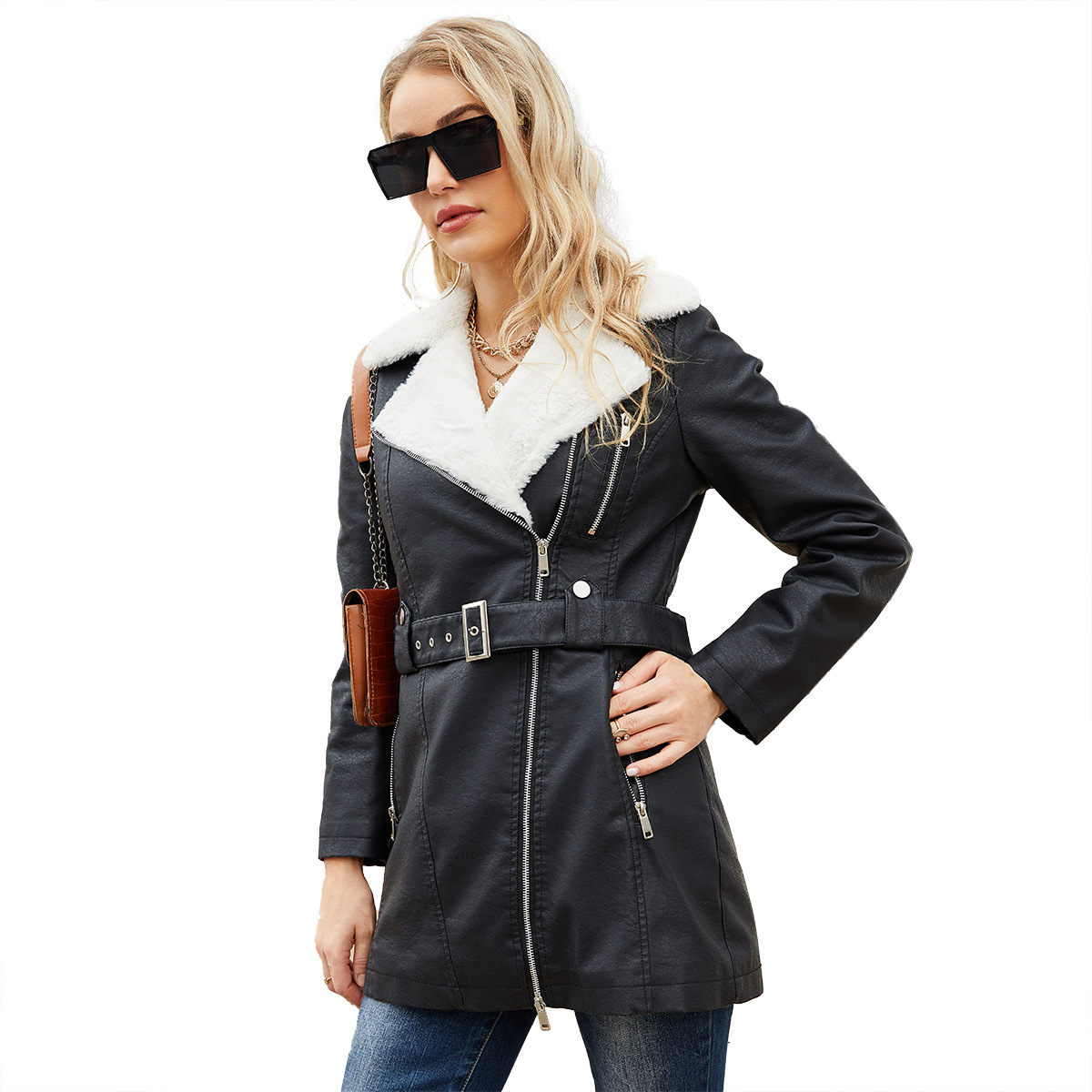 인조 PU 가죽 코트 재킷, 2023 여성용 벨트 작업 - Leather Work Jacket Women'S 리뷰 및 가격